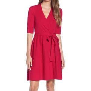 Eliza J | Pink Fit & Flare Sweater V-Neck Dress